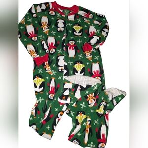 Carter's Green and Red Penguin Pajama Set